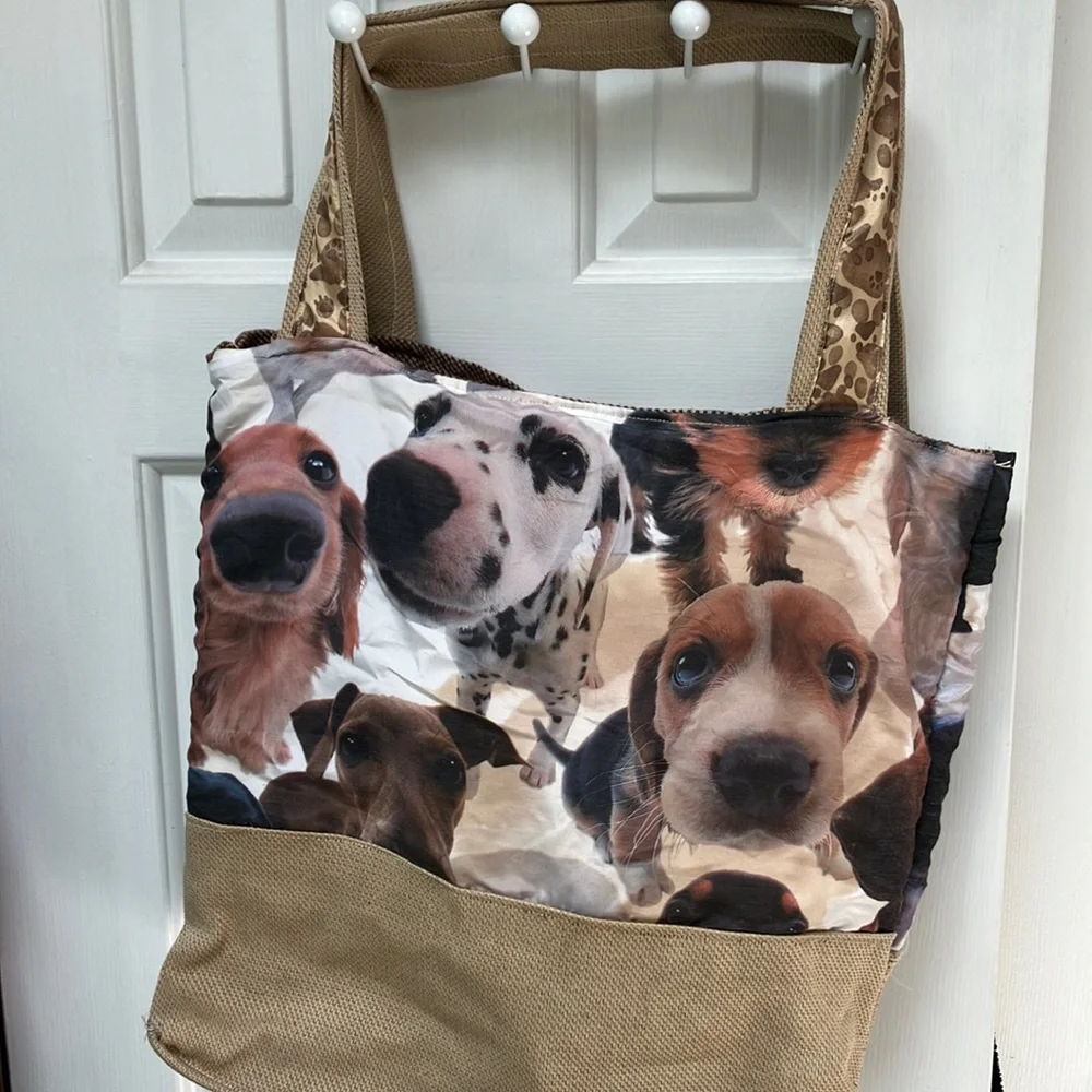 Unique DOG-LOVER carryall. 17”x15” PuppyDog Print /many breeds. Pawprint strap. - Picture 3 of 6